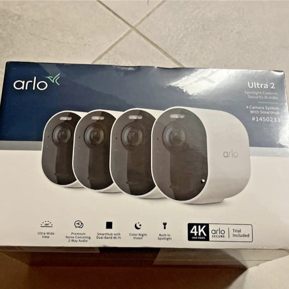 NEW IN BOX. Arlo 4K Ultra 2 Spotlight Camera Wire Free Security System; 4 Pk